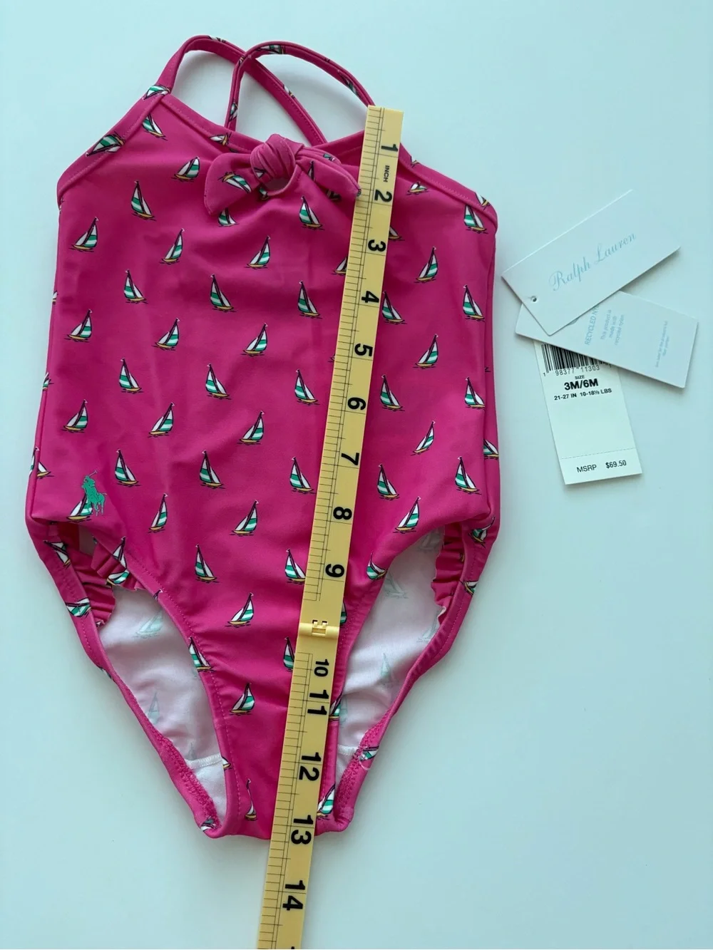 Ralph Lauren Baby Girls Sailboat One Piece Swimsuit Pink NWT Size 3M/6M